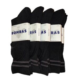 BOMBAS Socks Men's L (US 9.5-13) Black Gray Stripe Calf Logo NEW Lot Of 5